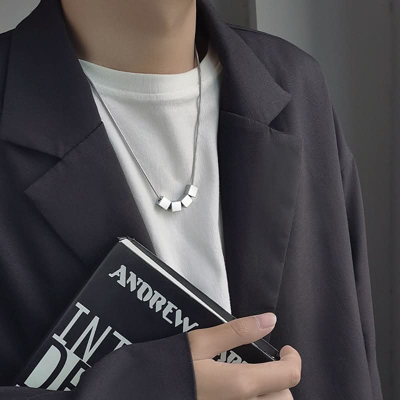 Men’s Titanium Steel Cube Pendant Necklace – Minimalist Clavicle Chain