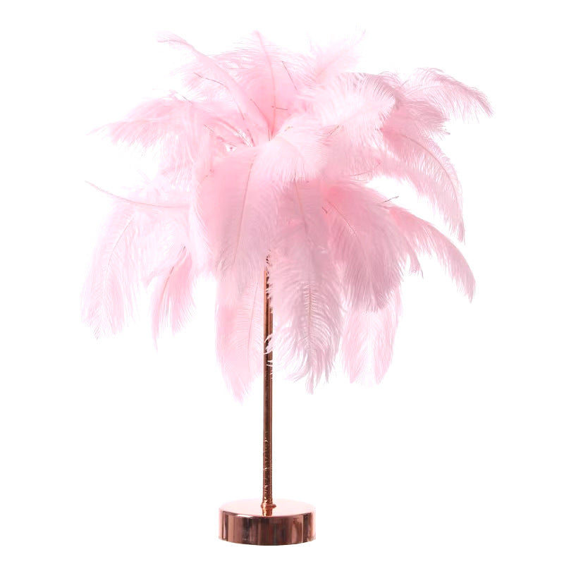 LED Feather Table Lamp – 50cm Romantic Night Light with Remote, USB Powered