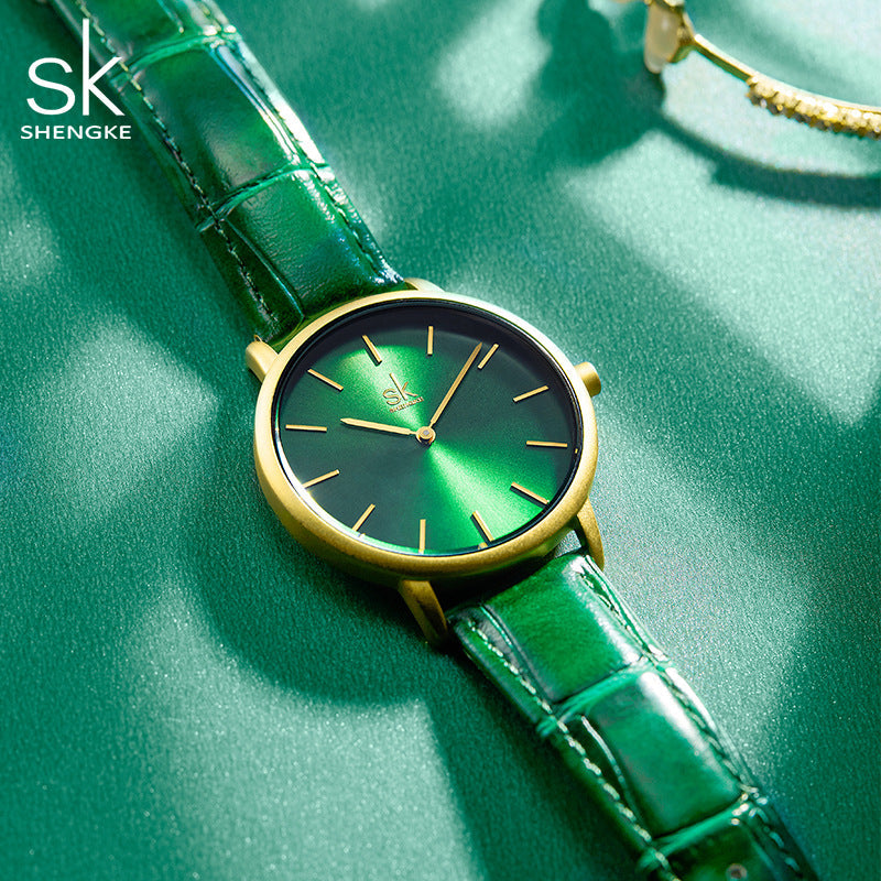 SK Women’s Quartz Watch – Retro Round Dial, Stainless Steel Strap, 30M Waterproof
