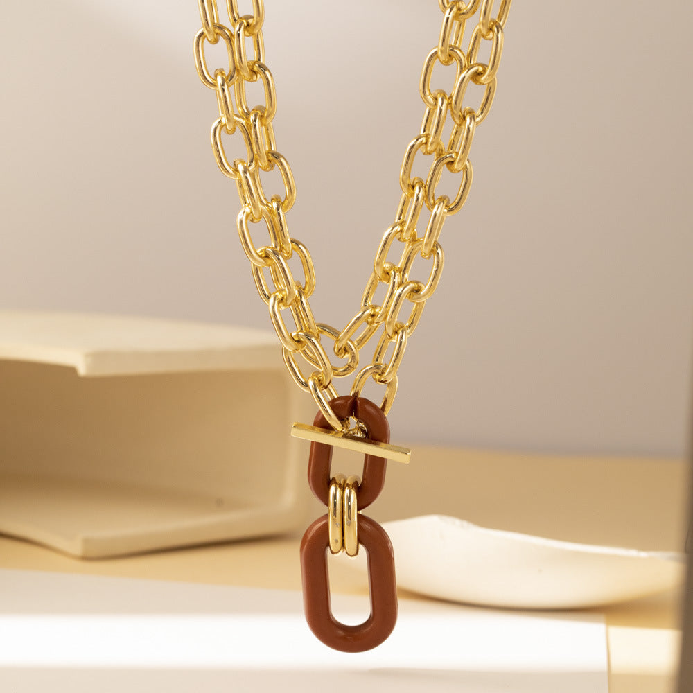 Layered Chain Statement Necklace – Trendy Geometric Pendant Jewelry for Women