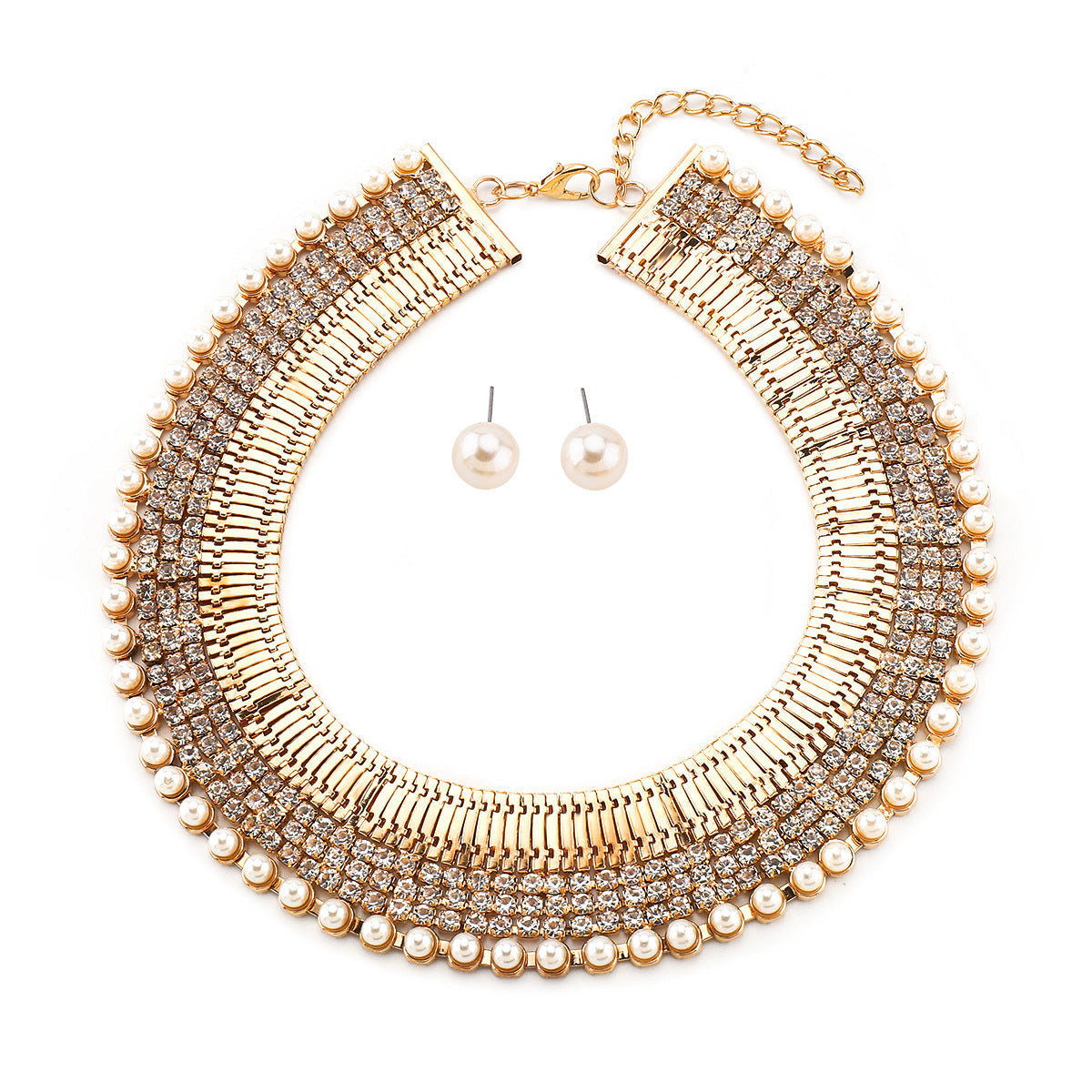 Luxury Gold Diamond Inlay Necklace & Earring Set – Geometric Jewelry for Women