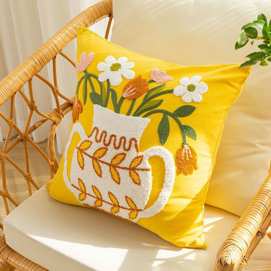 Flower Pillowcase - Embroidered Sofa & Backrest Cushion