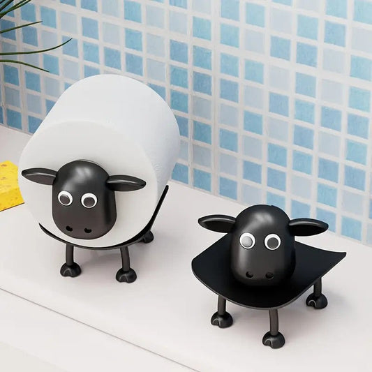Sheep-Shaped Toilet Paper Holder – Cute Punch-Free Tissue Rack for Bathroom Décor
