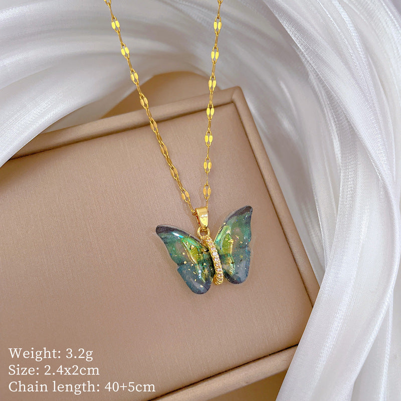 Colorful Butterfly Pendant Necklace – Luxury Titanium Steel Women’s Jewelry