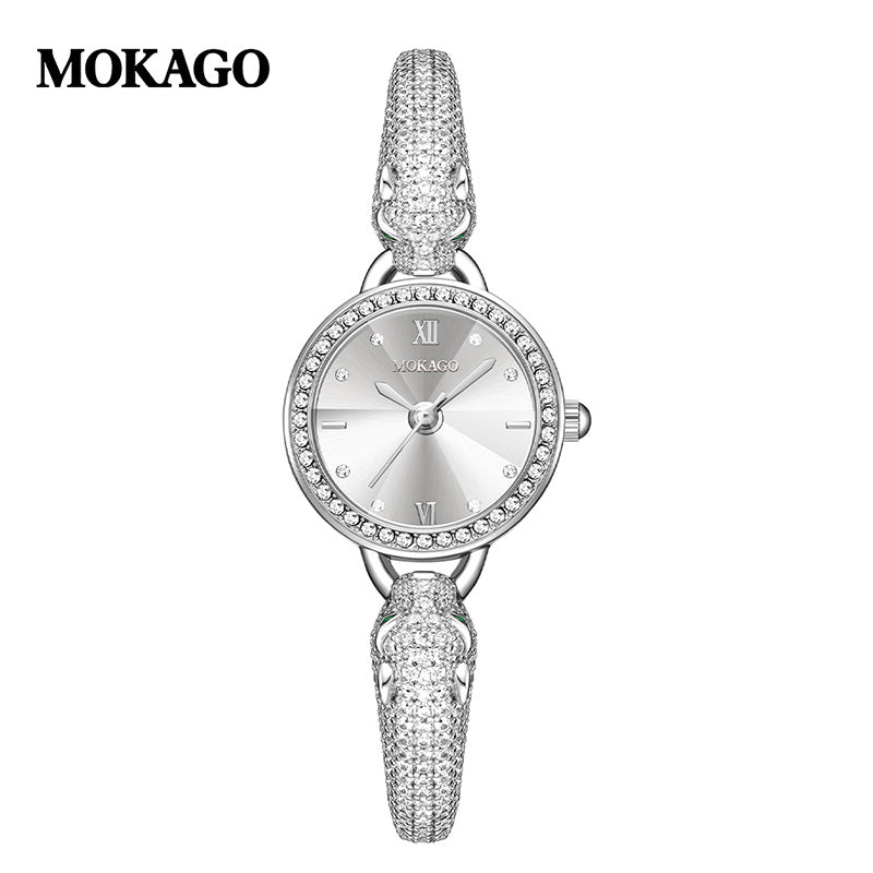 Mokago Women’s Diamond Leopard Head Quartz Watch – Fashion Bracelet Timepiece