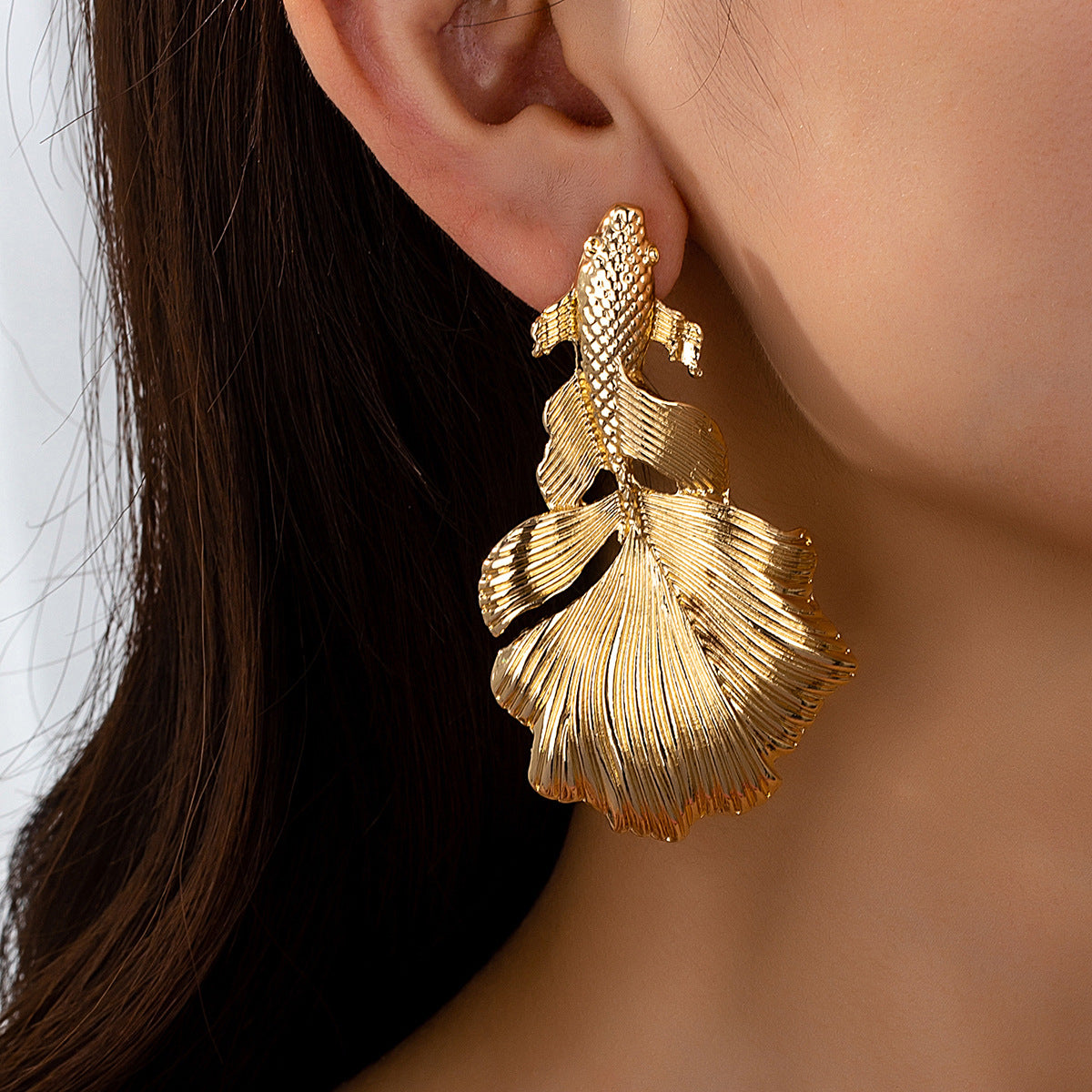 Gold Wave Fishtail Earrings – Resort Style Metal Jewelry