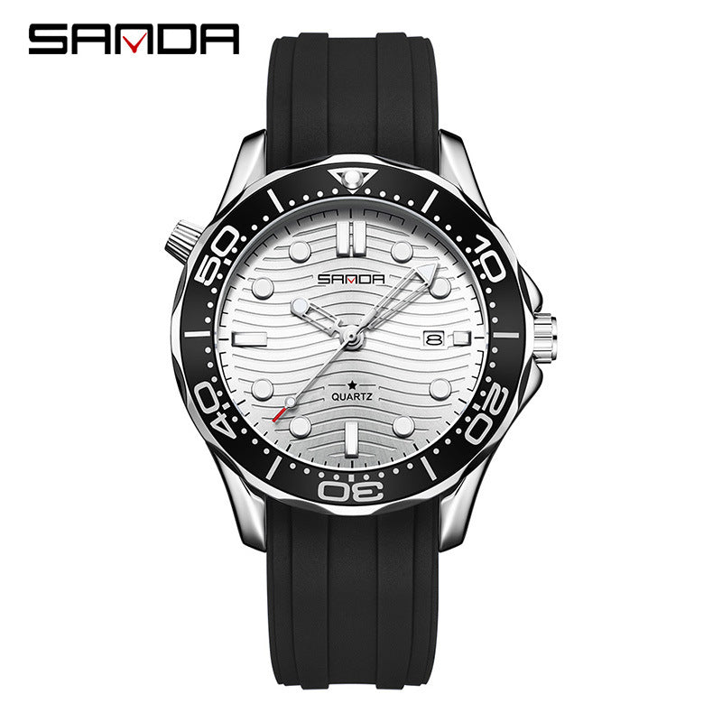SANDA Men’s Silicone Quartz Watch – Casual Analog Wristwatch with Calendar & Luminous Display