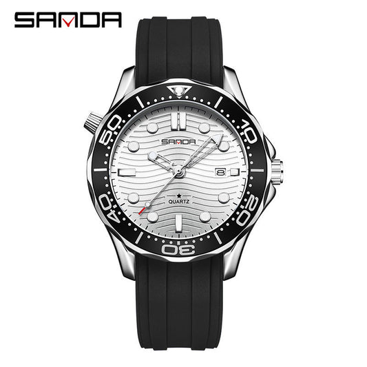 SANDA Men’s Silicone Quartz Watch – Casual Analog Wristwatch with Calendar & Luminous Display