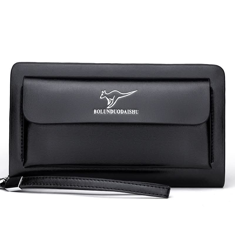 Men’s PU Leather Clutch Bag – Double Zipper Business Handbag with Phone Storage