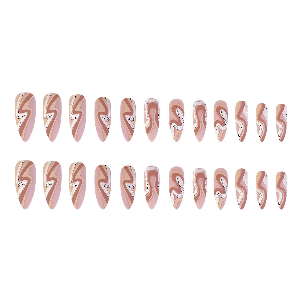 Trendy Marble Stiletto Press-On Nails – Long Nude, White & Pink Acrylic Nails