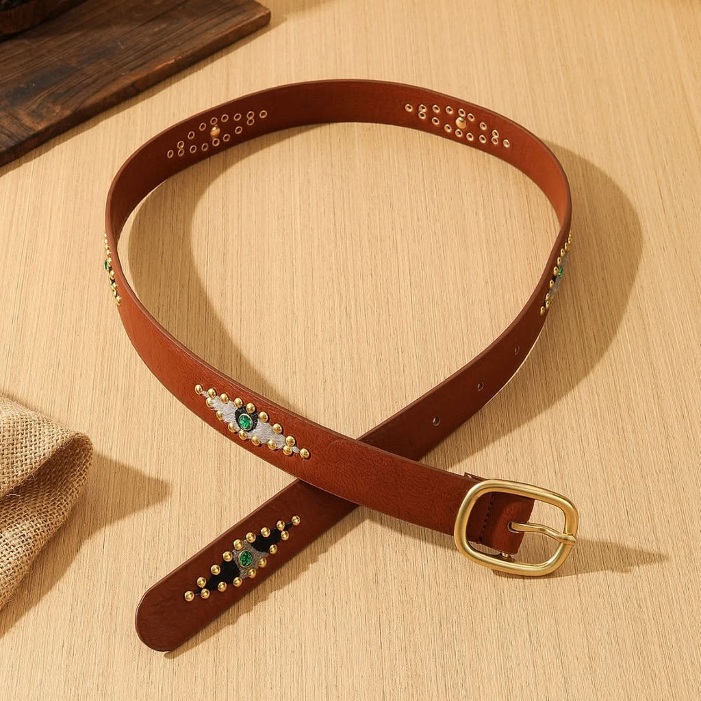 Women's Retro Western Beaded Leather Belt