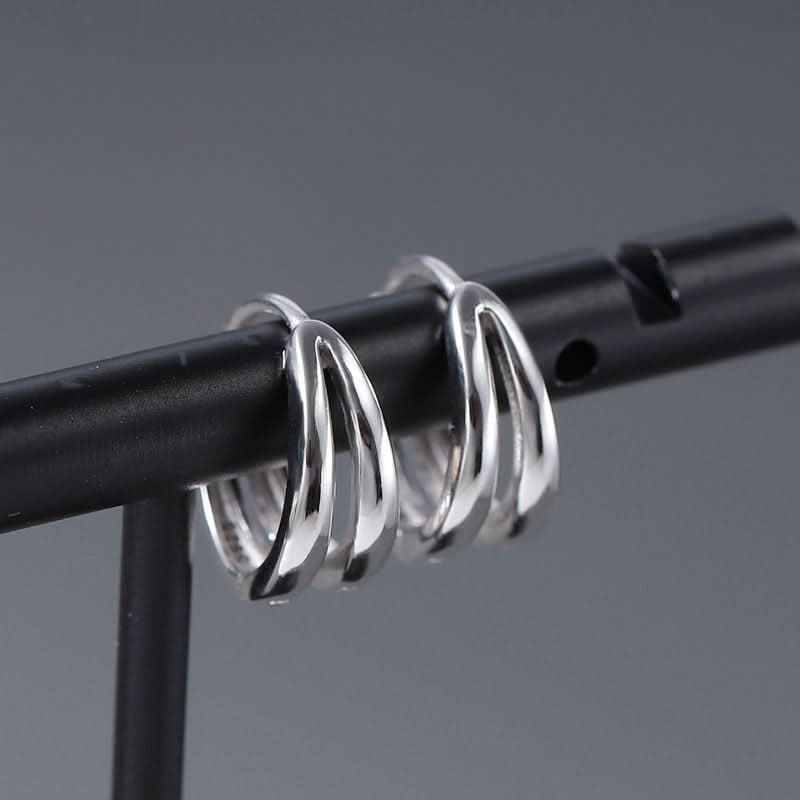 Men's Silver Double Layer A-arc Earrings – Unisex European & American Style