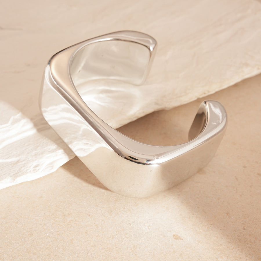 Minimalist Geometric Cuff Bracelet – Pleated Wide Open-Ended  Bangle Women’s Jewelry