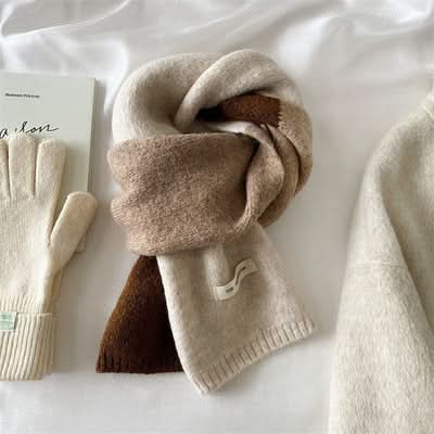 Contrast Color Knitted Scarf for Women