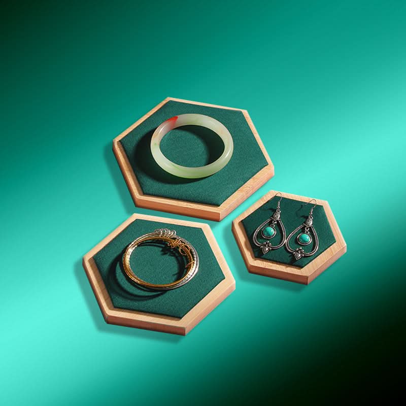 Hexagonal Bamboo & Wood Jewelry Display Tray Set