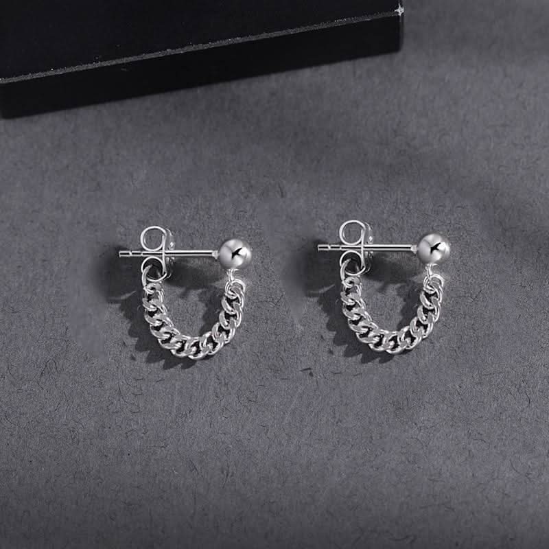 Men’s Silver Tassel Earrings – Punk Gothic Statement Jewelry