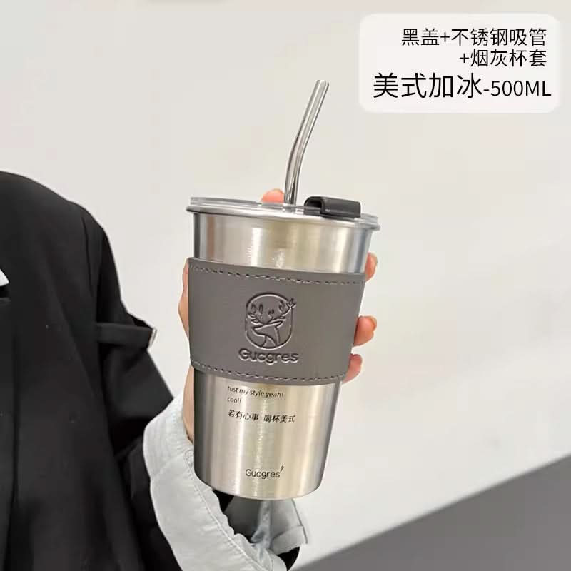 Portable Stainless Steel Coffee Cup with Leather Case