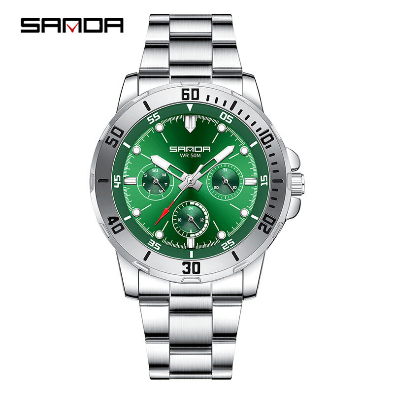SANDA Men’s Large Dial Steel Quartz Watch – Business Analog Wristwatch with Calendar