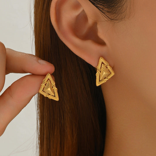 Gold Geometric Stud Earrings for Women – Textured Triangle Design, Minimal Bold Style