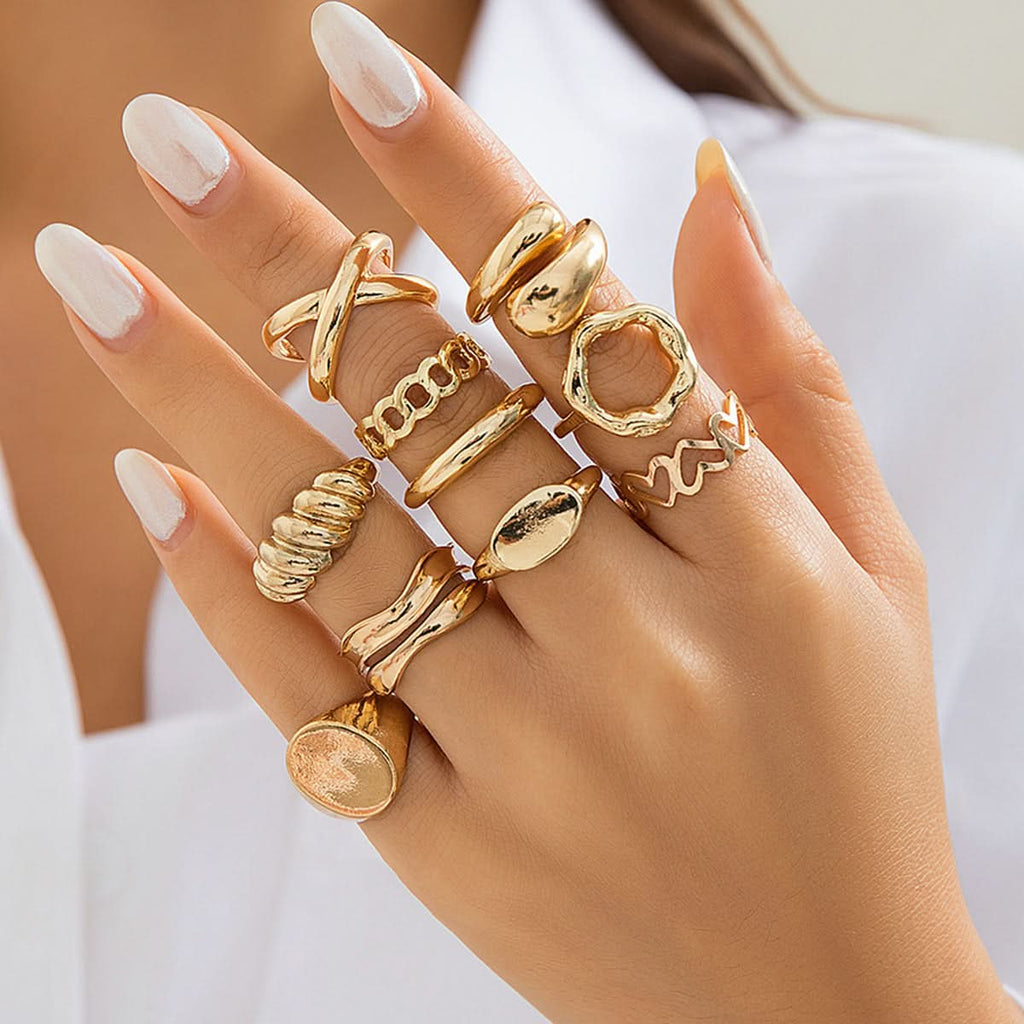 Women’s Punk Chain Ring Set – Twisted Hollow Design Statement Jewelry
