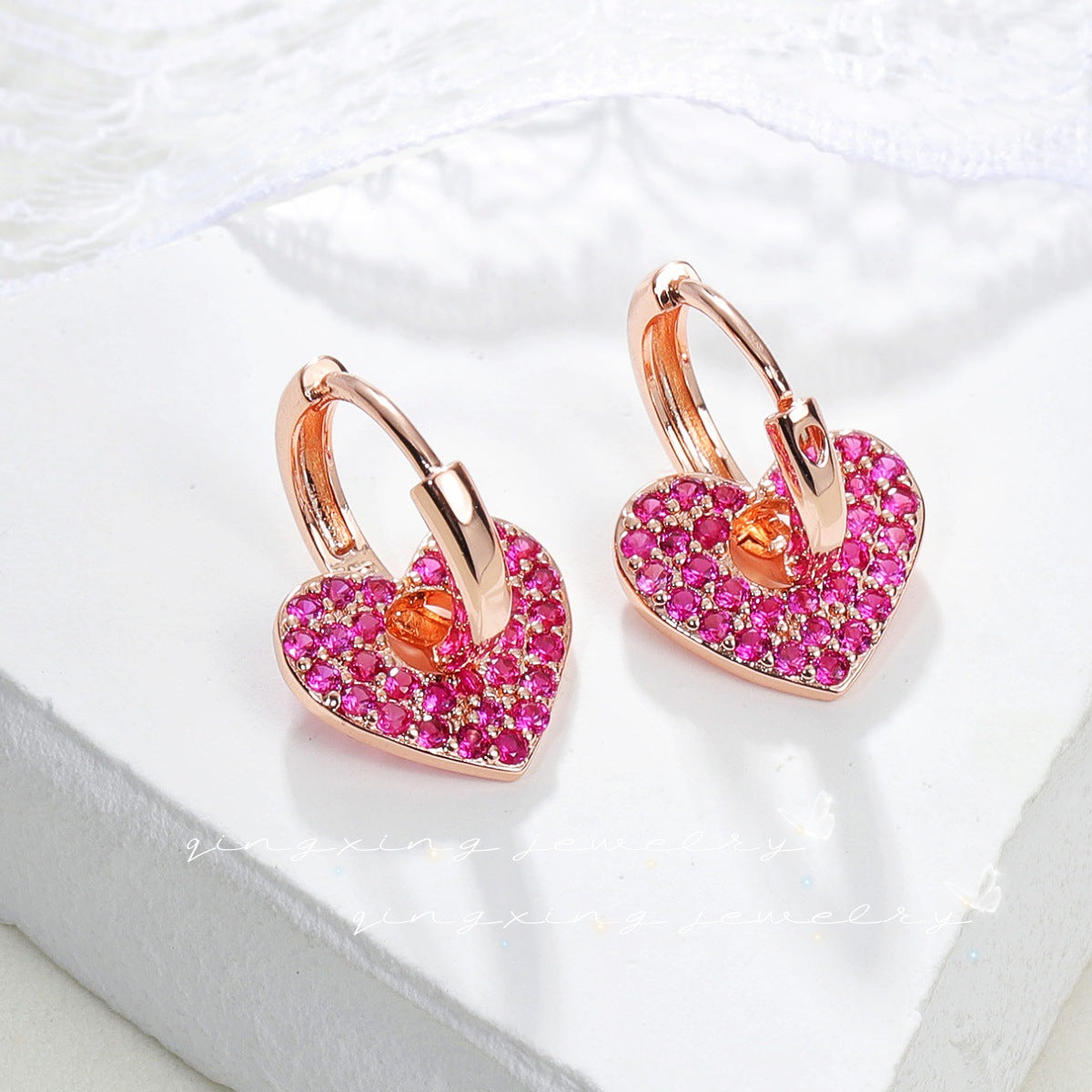 Red Corundum Heart Star Earrings – Luxury Korean Style Women’s Jewelry