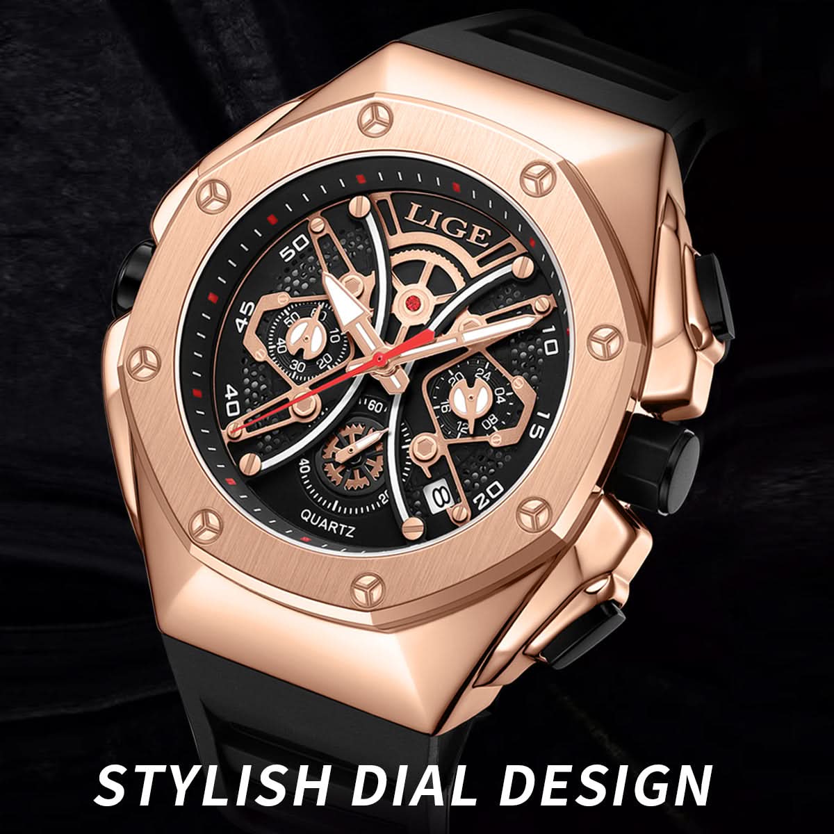 Men’s Large Dial Sports Quartz Watch – 50mm Luminous Display