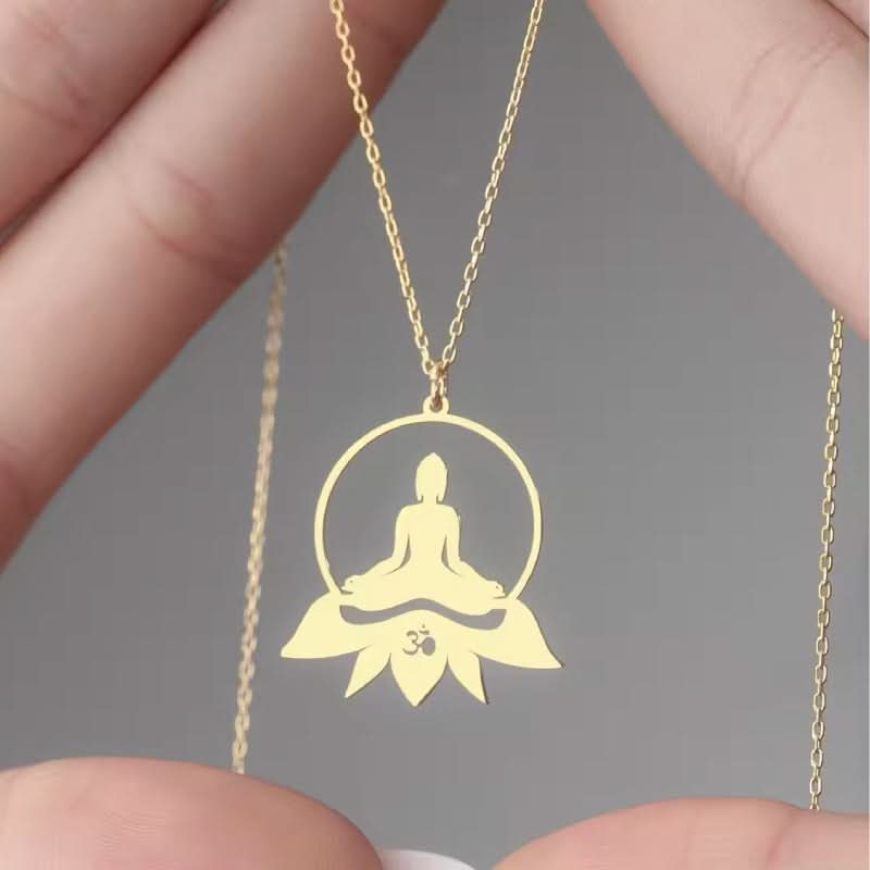 Yoga Lotus Pendant Necklace for Women – Stainless Steel Spiritual Jewelry