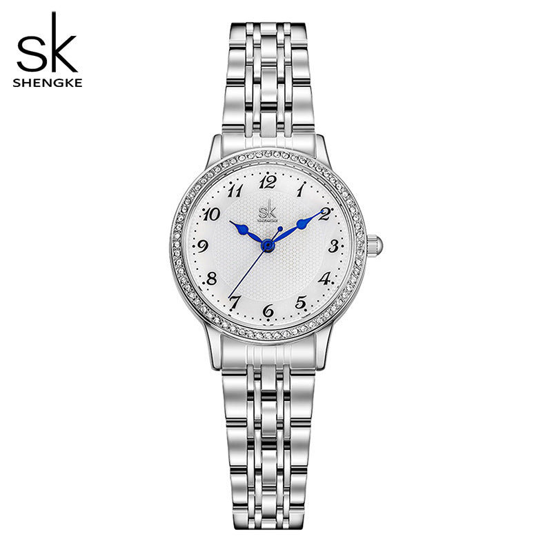 SK Women’s Quartz Watch – Small Diamond Dial, 30M Waterproof Fashion Wristwatch