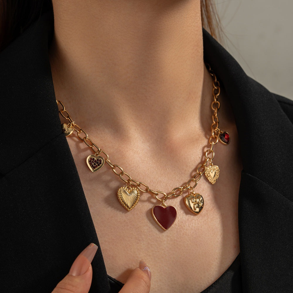 Red Heart Pendant Necklace – Trendy Stainless Steel Love Chain Jewelry for Women