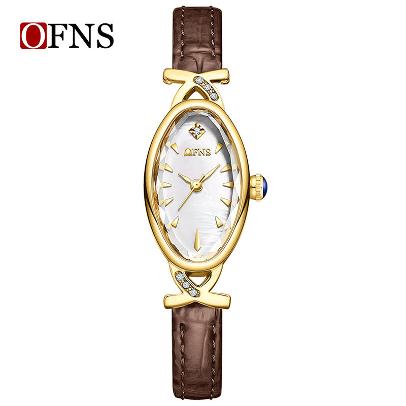 OFNS Women’s Quartz Watch – Unique Oval Dial, Waterproof Leather Strap Timepiece