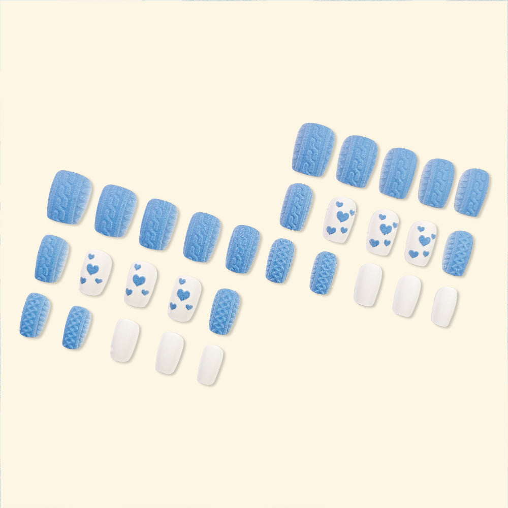 Blue Heart Matte Press-On Nails – Medium Square Acrylic Glue-on Nail Set Tips