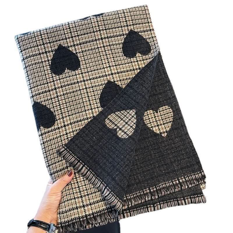 Double-Sided Heart Plaid Winter Scarf