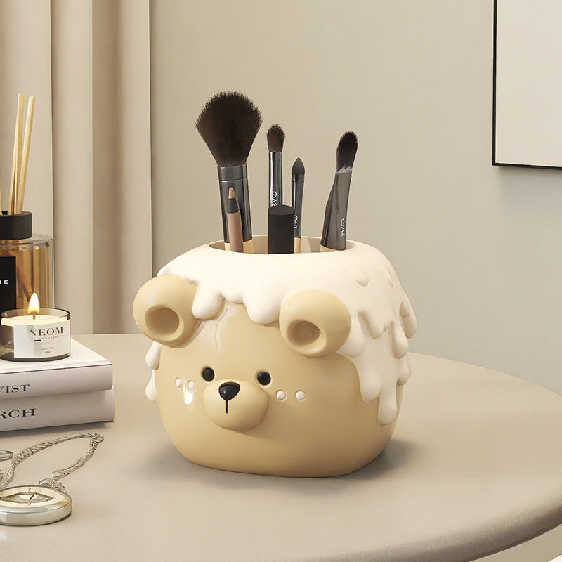 Cute Bear Pen Holder – Resin Desk Organizer for Office, Kids' Room & Makeup Brushes