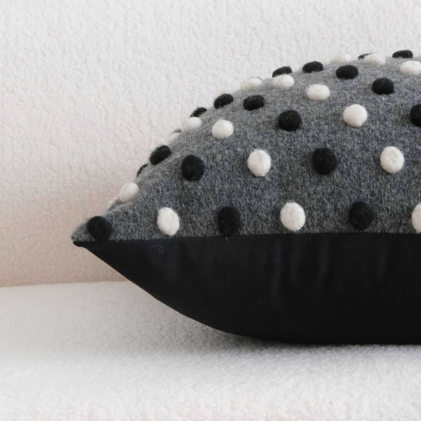 3D Black and White Polka Dot Wool Pillow - Decorative Sofa Cushion