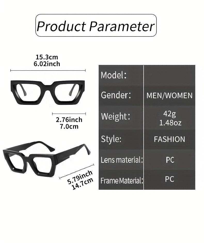 Y2K Square Frame Sunglasses with Thick Rim & Blue Light Protection | Trendy Fashion Glasses