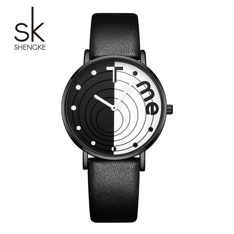 SK Women’s Quartz Watch – Fashion Round Dial, 36mm Waterproof PU Strap Wristwatch