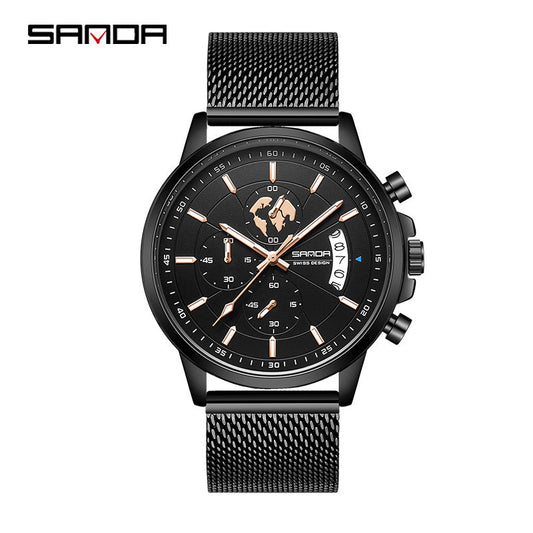 Sanda Men’s Quartz Watch – Three-Eye Chronograph, 30M Waterproof Casual Analog Watch