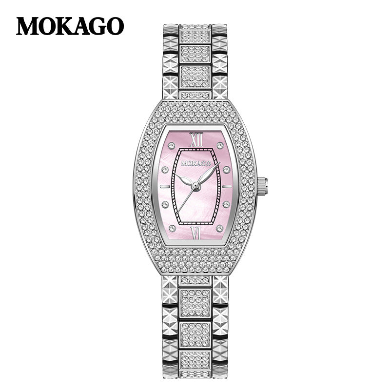 Mokago Elegant Women’s Diamond Quartz Watch – Mother-of-Pearl Dial, Luminous Timepiece