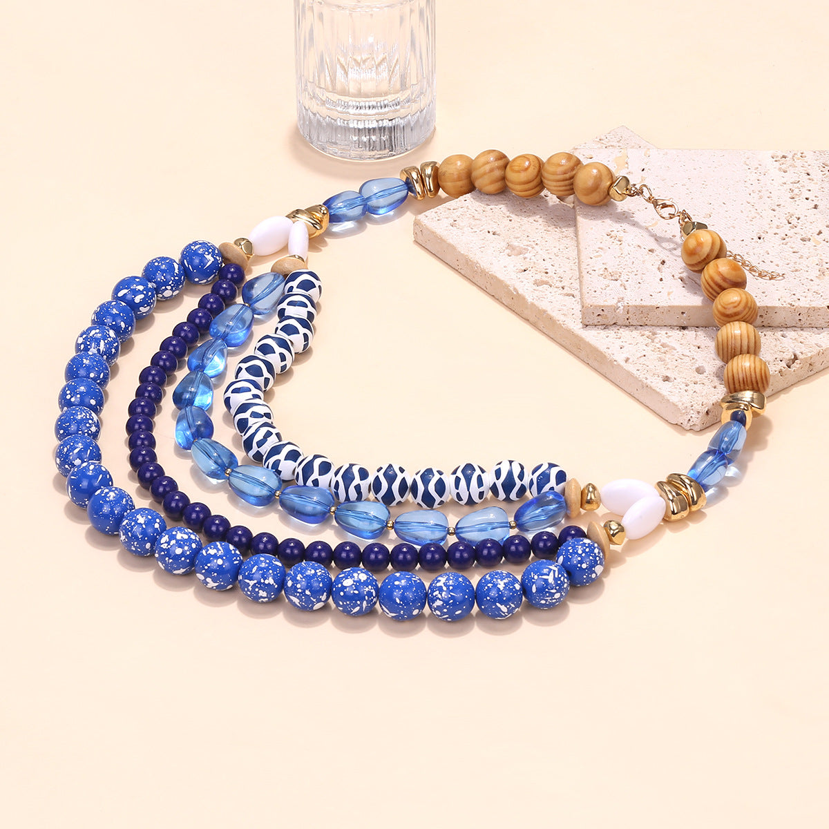 Bohemian Blue Beaded Layered Necklace – Fashion Statement Jewelry for Women