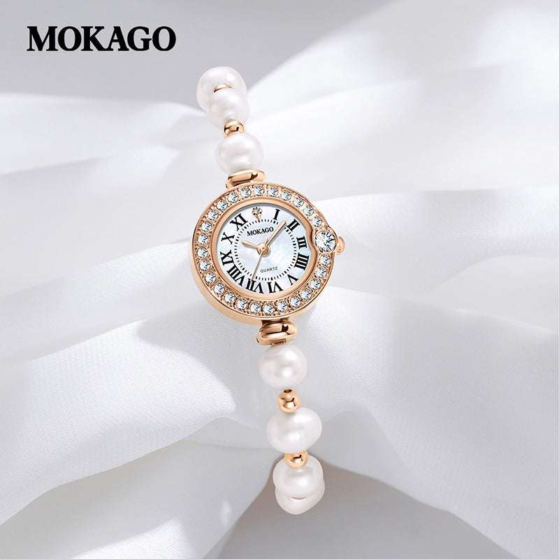 MOKAGO Pearl Women’s Watch –Quartz Watch with Diamond Accents & Waterproof Design