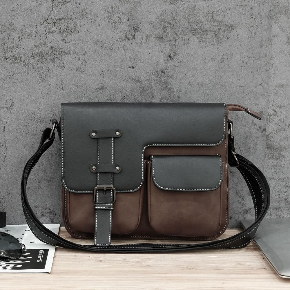 Men's Frosted PU Leather Shoulder Bag – Multi-Pocket