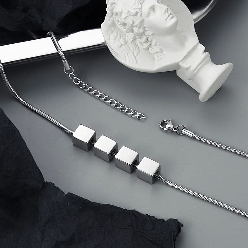 Men’s Titanium Steel Cube Pendant Necklace – Minimalist Clavicle Chain