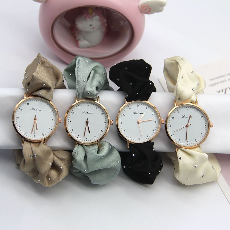 Women’s Fashion Quartz Watch with Diamond Accents – Scrunchy Strap