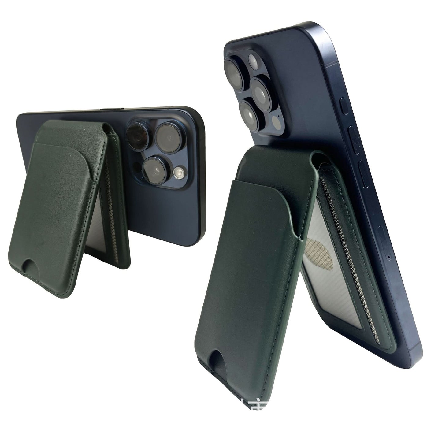 MagSafe Leather Card Holder with Metal Stand – Anti-Magnetic Wallet