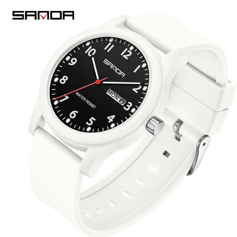 Sanda Candy Color Quartz Watch – Cute Waterproof Student Watch with Calendar Display