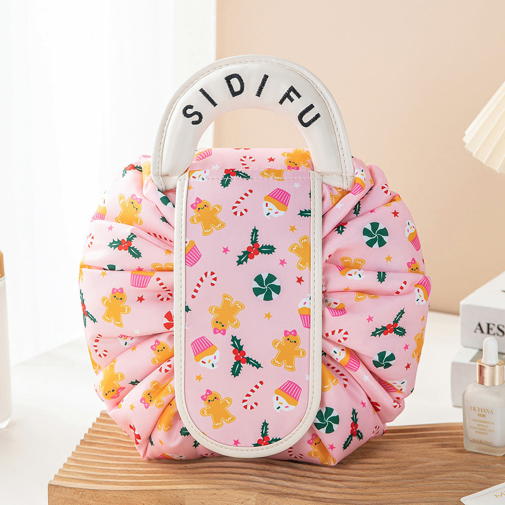 Drawstring Cosmetic Bag – PU Leather Twill Travel Makeup Organizer
