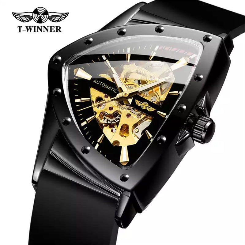 T-Winner Men's Triangle Watch – Hollow Automatic Silicone Strap