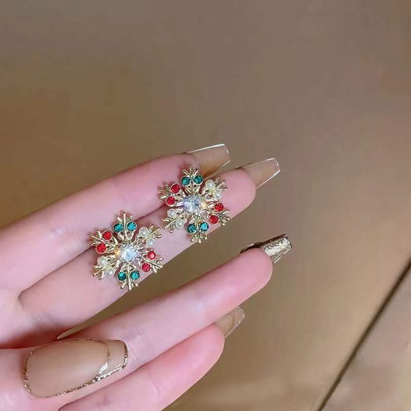 Diamond Snowflake Pearl Christmas Earrings for Women