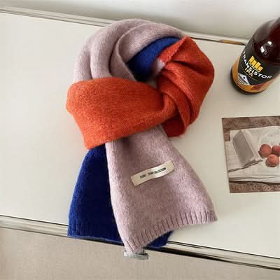 Contrast Color Knitted Scarf for Women