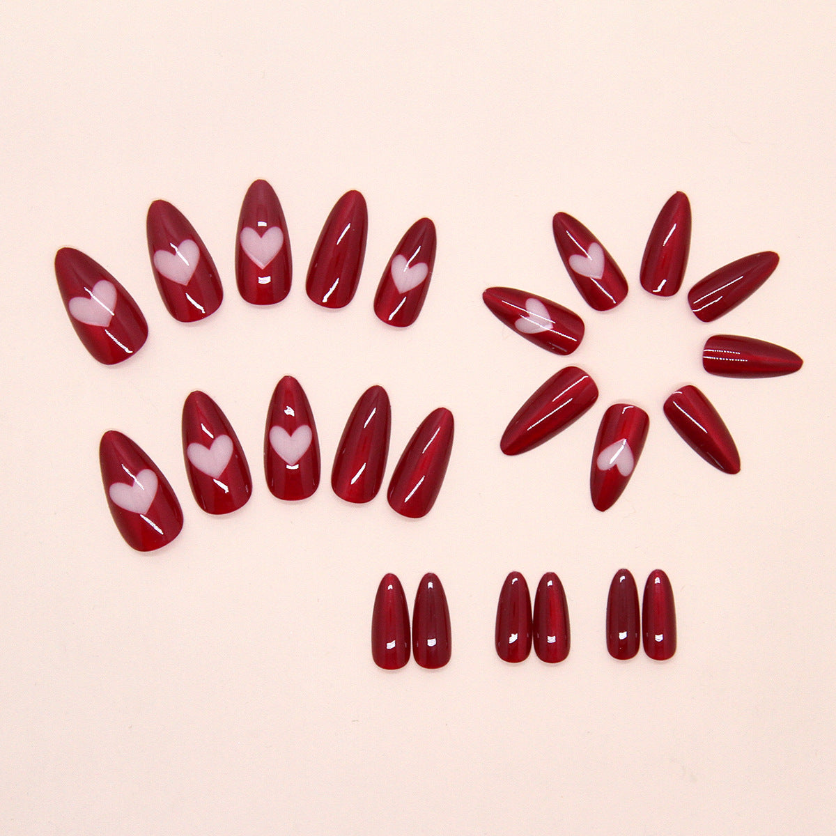 Cat Eye False Nails – Love Heart Hollow Design, Wearable & Detachable